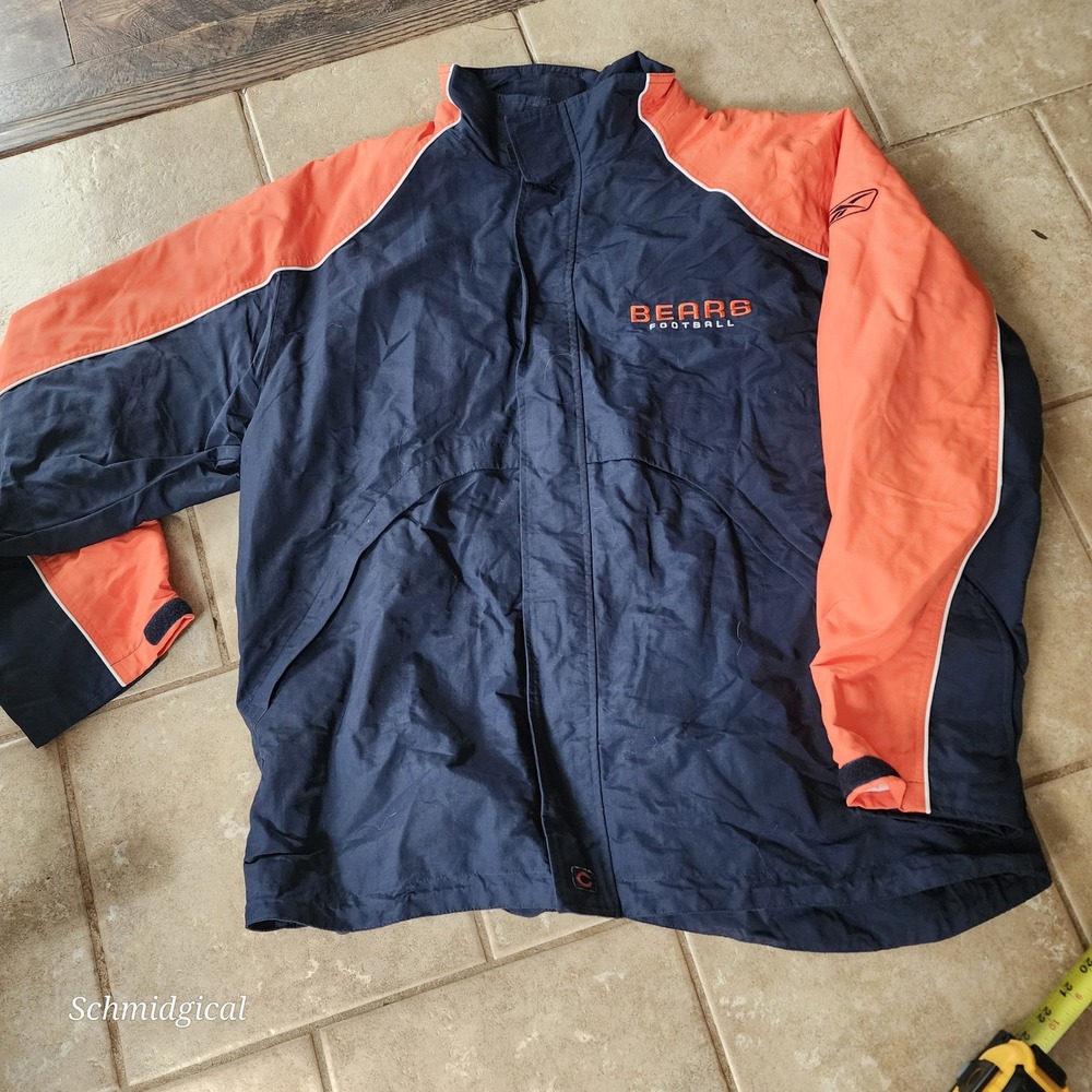Reebok NFL Chicago Bears On Field Windbreaker Jacket Mens XL Navy Blue Orange
